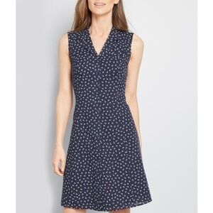 Modcloth blue gingham floral daytime dynamo sleeveless shirt dress